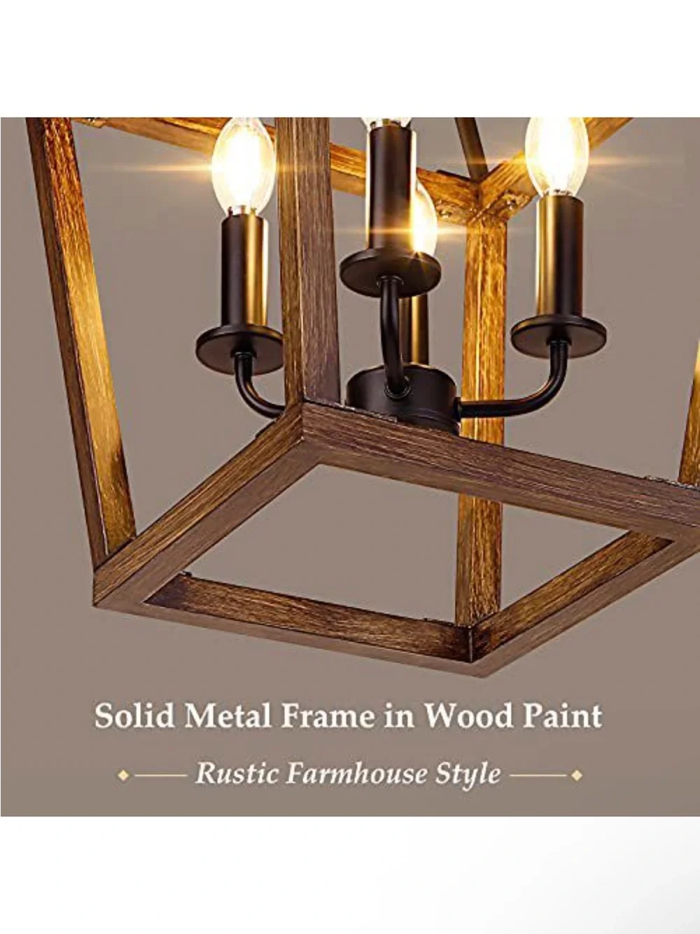 Wood Frame 4-Light Pendant Chandelier in Brown and Black